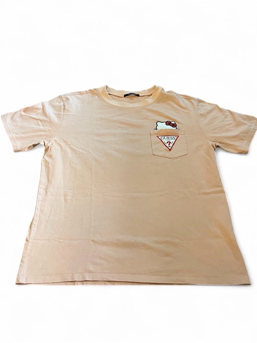 Women’s Guess Hello Kitty Peach Pocket Basic T-Shirt Oversized Size S